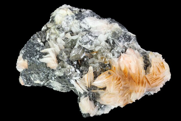 Cerussite Crystals with Bladed Barite on Galena - Morocco #100776
